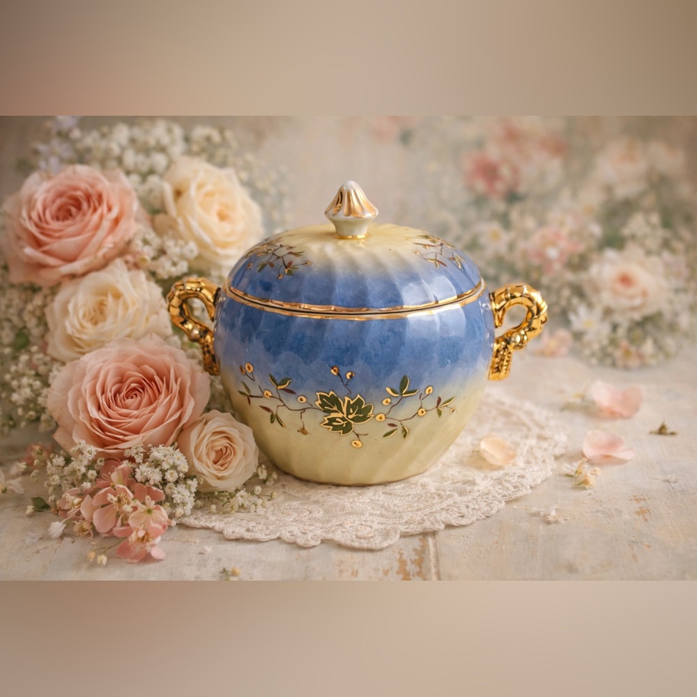 Exquisite 1920’s Antique Tirschenreuth Bavaria Porcelain Sugar Bowl
